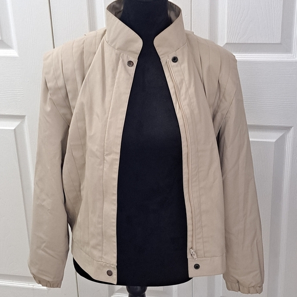 Nordstrom Point Of View Beige Mock Neck Jacket   Size L - Picture 2 of 11